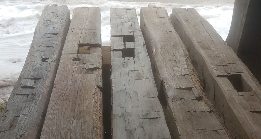 Hand hewn barn beams that were custom cut for a customer's summer home in Traverse City, MI