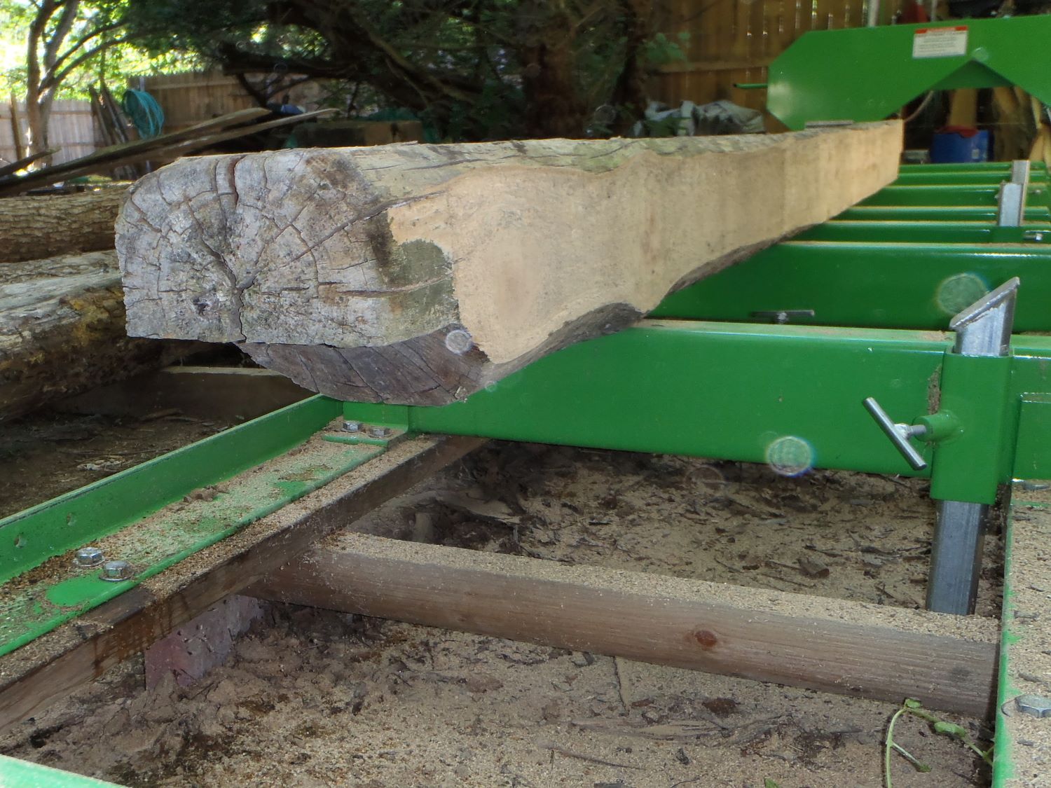 A close up of freshly sawn reclaimed wood on our band sawmill