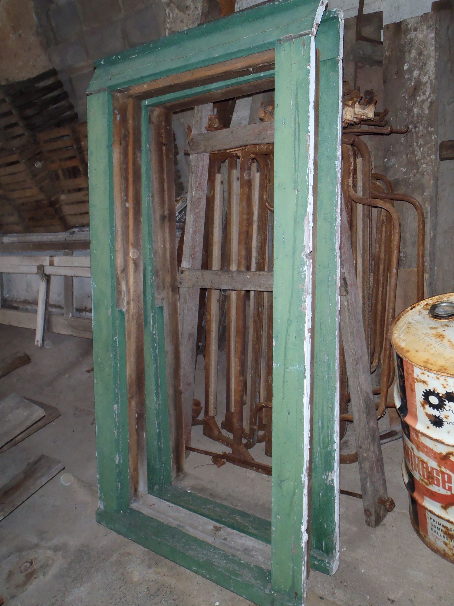 Green window frames from a 250 year old grainery in Ann Arbor, MI